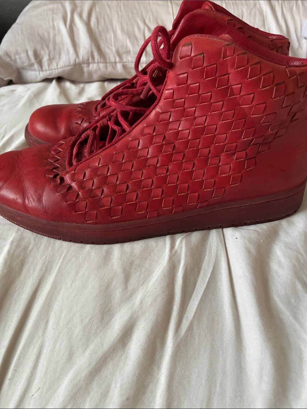 Red Woven High-Top Leather Sneakers - men’s